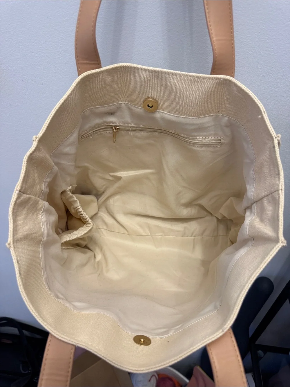Arbonne Cream Canvas Tote with Tan Handles